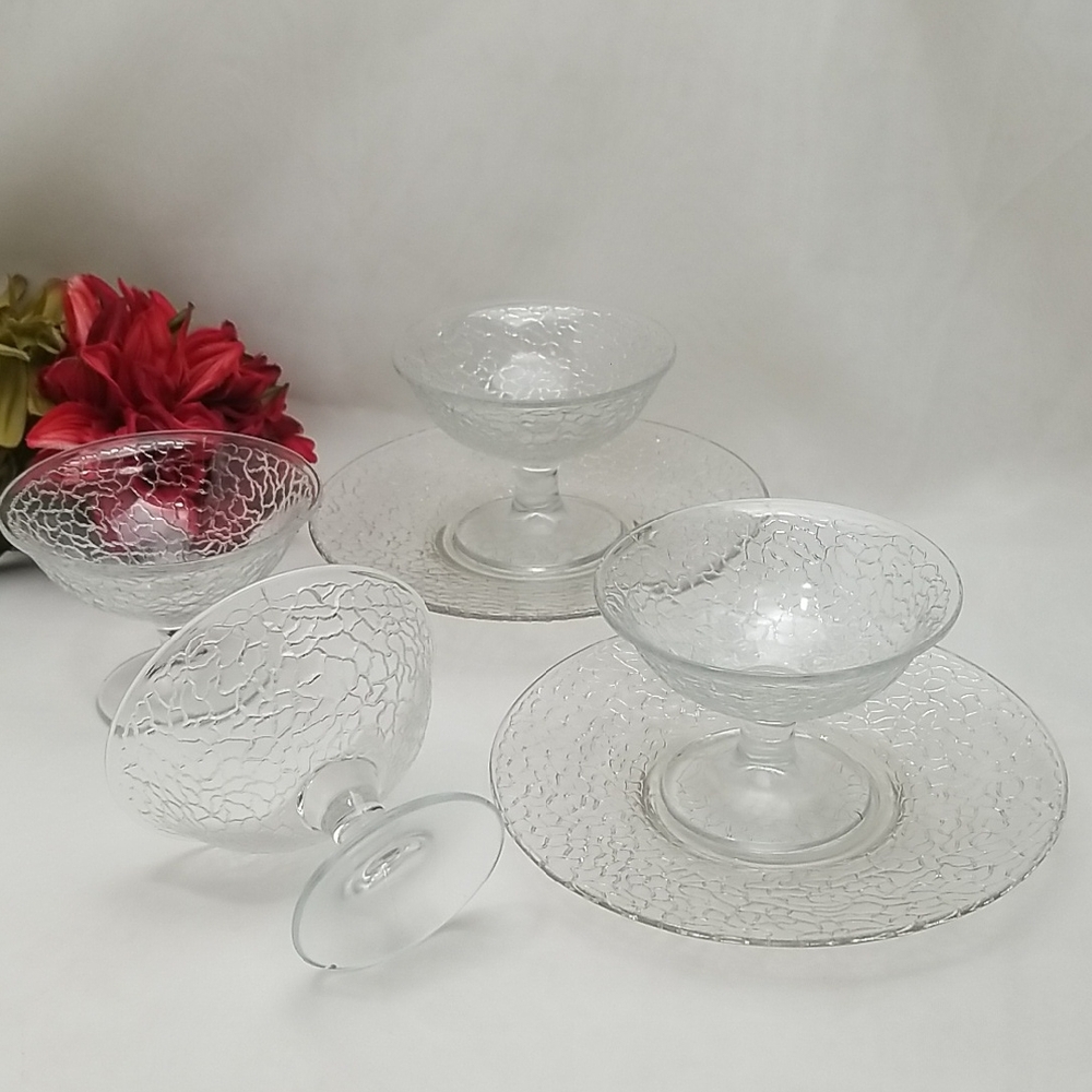 Antique LE Smith Crackled Dessert Cups & Underplates